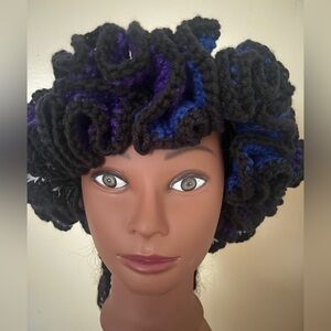 Handmade Blue, White, and Purple Crochet Ruffle Hat